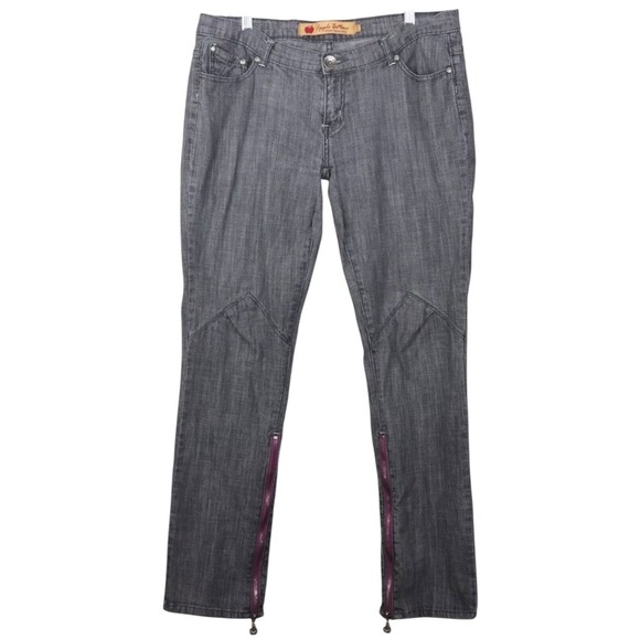 Apple Bottom Jeans Womens Size 13/14 Gray Low Rise Embroidered Rhinestones Zip - Picture 1 of 10